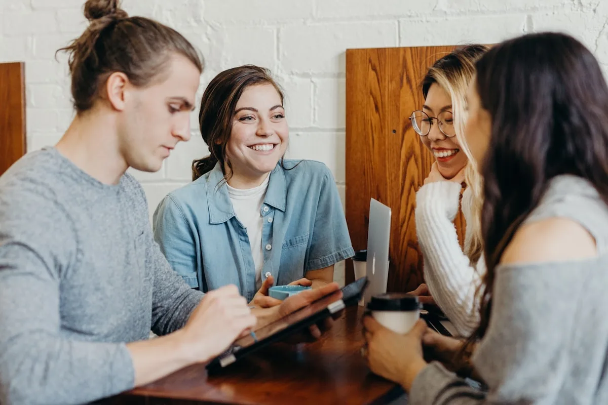 Team members in a candid workplace conversation